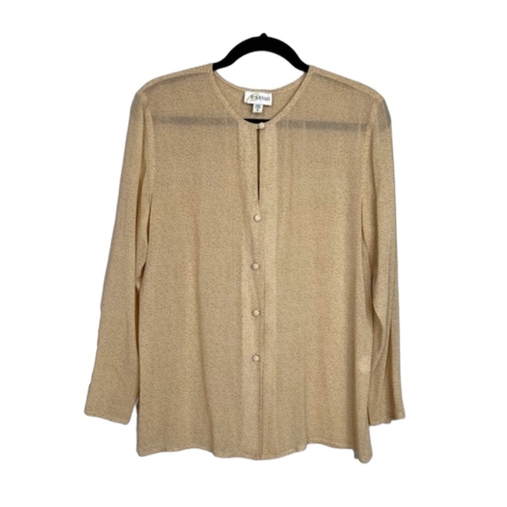 BARAMI Vintage 100% Silk Tan Button Front Blouse size Small